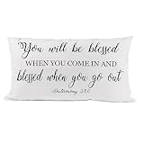 ZNGFON You Will be Blessed When You Come in and Blessed When You go Out - Deuteronomy 28:6 God Bless Quotes Throw Pillow Covers 20x12 inch Housewarming Gift，Church Gifts, Christian Gifts for Women