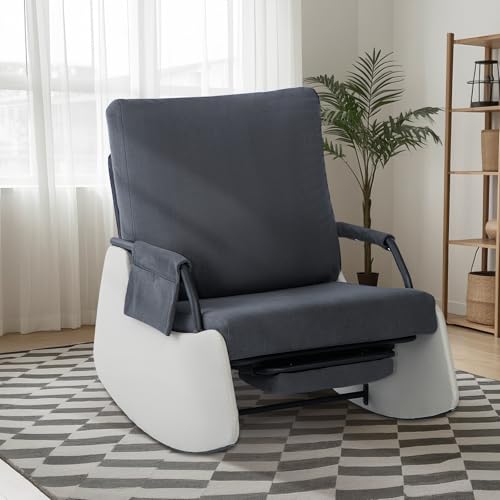 AffinityFurn 3-Level Adjustable Rocking Recliner Chair – Soft Corduroy Upholstery, Footrest & Side Pocket, Iron Frame, Foldable Glider Rocker Armchair for Nursery/Living Room/Bedroom/Dorm/Garden
