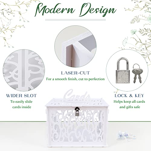 Image of OurWarm DIY White Wedding Card Box with Lock PVC Card Box Graduation Card Box Perfect for Weddings, Baby Showers, Birthdays, Bridal or Baby Showers