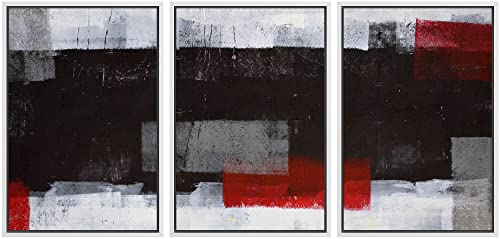 wall26 Framed Canvas Print Wall Art Set Grunge Black, Red & Gray Color Blocks Abstract Shapes Illustrations Modern Art Chic Colorful Ultra for Living Room, Bedroom, Office - 24"x36"x3 White