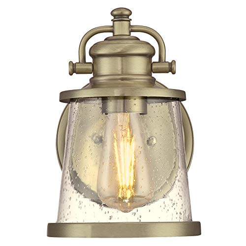 Westinghouse 6374500 Emma Jane One-Light Outdoor Wall Lantern, Antique Brass Finish with Clear Seeded Glass Porch Light - Image 2