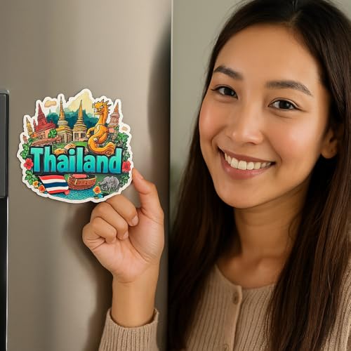 Image of Naxon Thailand Country Theme Souvenir Wooden Refrigerator Stylish Fridge Magnet - Fridge Decoration Magnet for Kitchen & Home Decor | Perfect Souvenir Gift | Size 3x3 Inches | Pack of 1