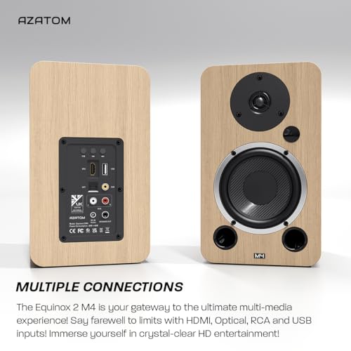 AZATOM Equinox 2 M4 Powered Bookshelf Hifi Speakers, 2.0 Active, Bluetooth, Wired, Wooden Enclosure, Perfect for Music, Vinyl records, Home Theatre, Gaming, Laptops, PC, 80 Watts (Oak) - Image 4