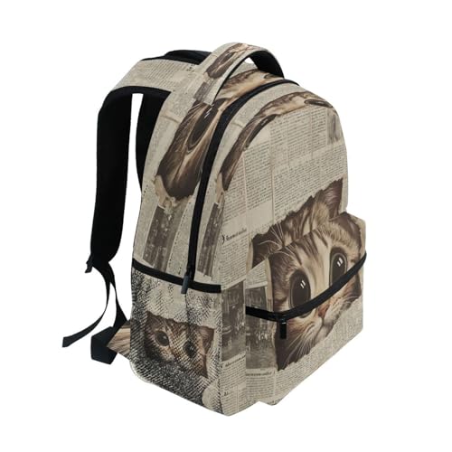 Cat Newspaper Backpack for School Boys Girls Adults Kids Bookbag Laptop Bag 18L2