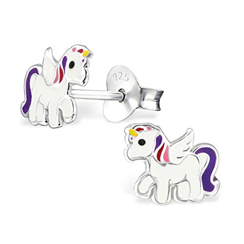 Small White Pink Purple Pegasus Unicorn Pony Horse Studs Earrings Girls 925 Stering Silver