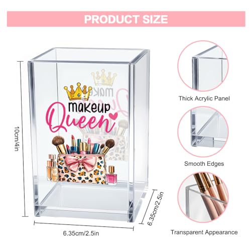 Image of Makeup Queen Acrylic Makeup Brush Organizer Holder, Makeup Queen Desk Acrylic Brushes Storage, Christmas Birthday Gifts for Women Mom Sister Colleague Boss Lady Make Up Artist
