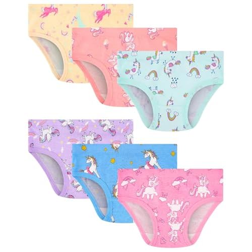 JAHSIYI 100% Cotton Girls Tagless 6-Pack Panties 3T Unicorn