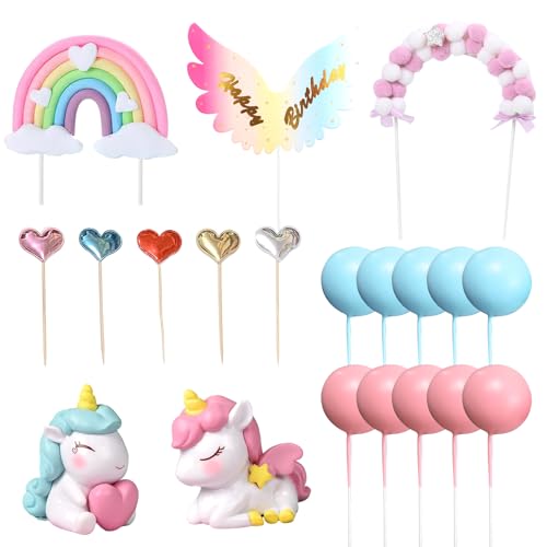 Il pacchetto include: Riceverai 22 accessori per la decorazione della torta di compleanno, tra cui 2 * decorazioni per cavalli arcobaleno, 1 * decorazione arcobaleno, 1 * inserto per ali di compleanno, 1 * plug-in ad arco, 2 * plug-in cloud, 10 * plug-in a sfera, 5 * plug-in a stella.