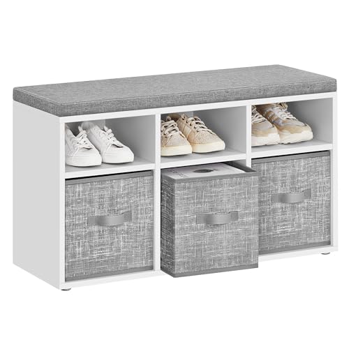 VASAGLE Shoe Bench with Cushion, Shoe Storage Bench with 6 Compartments and 3 Adjustable Shelves, Hallway Bench with 3 Storage Boxes, for Bedroom, Closet, Living Room, Cloud White LSB101W01 - Cosy Home Interiors VASAGLE Shoe Bench with Cushion, Shoe Storage Bench with 6 Compartments and 3 Adjustable Shelves, Hallway Bench with 3 Storage Boxes, for Bedroom, Closet, Living Room, Cloud White LSB101W01