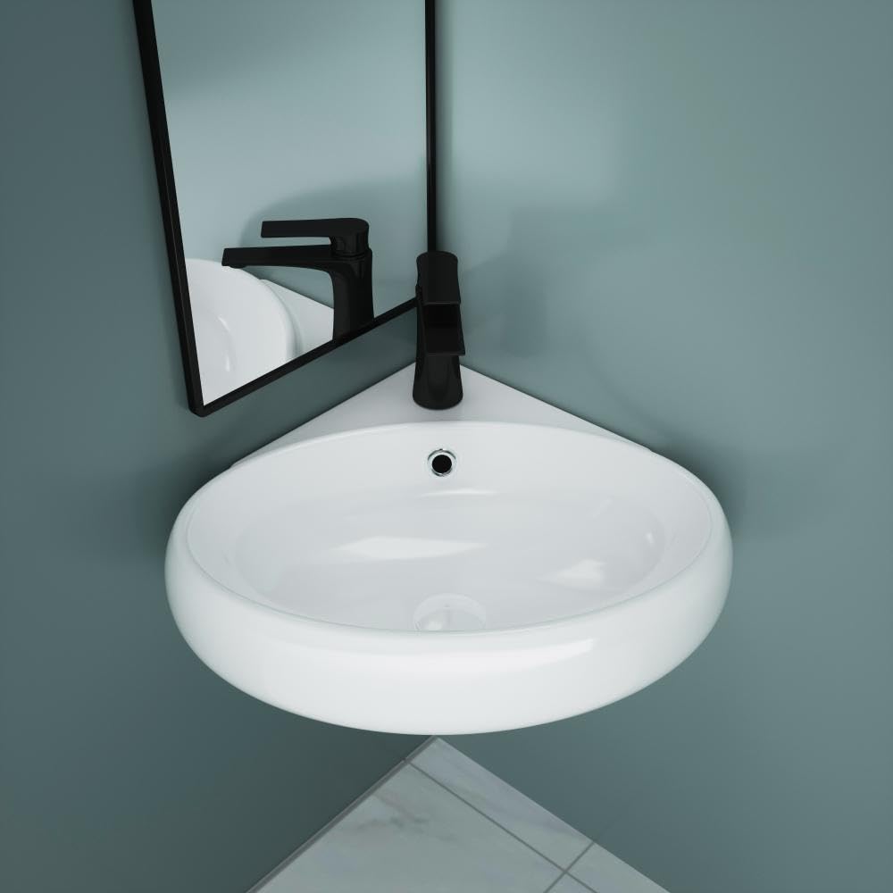 Durovin Bathrooms - Lavabo da bagno in ceramica, da appendere alla parete, salvaspazio, per guardaroba e bagno, forma rotonda compatta (400 x 380 x 145 mm)