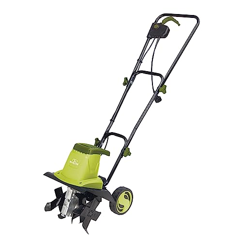 Sun Joe TJ602E Electric Garden Tiller + Cultivator, 12-inch, 8-Amp, 3-Position Height Adjustment