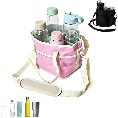 Family Size 4 Compartment Drink Bag, Multiple Tumbler Carrier Caddy with Adjustable Strap, Insulated Drink Bottle Carriers, for Hiking, Walking, Sports, Family Outings & Daily Use