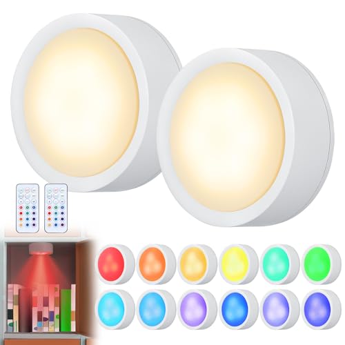 Image of Apipi Magnetic Locker Light - Timer Control LED Puck Light, Multi-Colors Changeable and Battery Powered, Easy On /Off for Locker Decoration, 2 Pcs