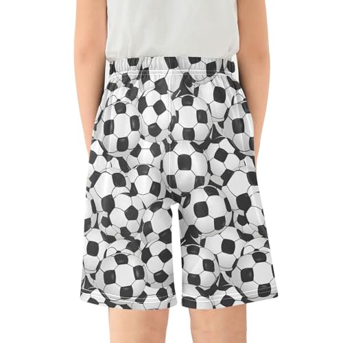 ALAZA Football Ball Soccer White Pajama Shorts Elastic Waist Casual Sleep Shorts with Pockets Size 6-142