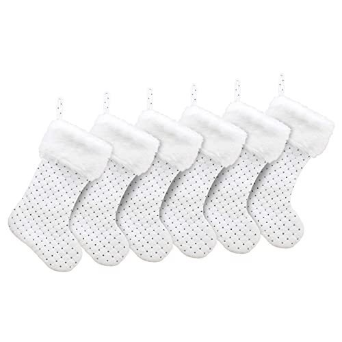 Caraknots White Christmas Stockings 6 Packs Large Velvet Glitter Embroidery White Christmas Stockings Personalized Xmas Home Decoration Holiday Fireplace Hanging For Family #TOP1