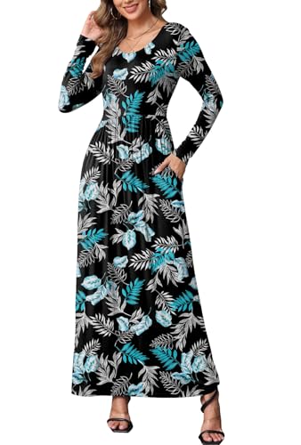 Image of EUOVMY Women's Long Sleeve Loose Maxi Dresses Casual Long Dresses with Pockets
