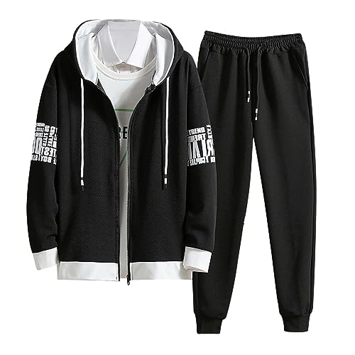 Uomo Invernale Tuta Ginnastica - Stampato Set Tuta da Jogging Fitness Leggera Casual Completo Autunnale Camicia Sportiva per Lo Sport con Cappuccio e Pantaloni Sportivi Autunnale Confortevole