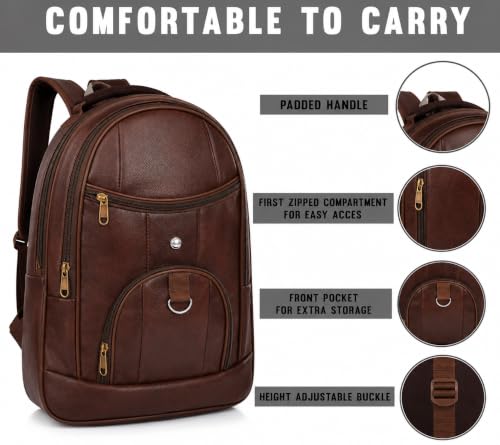 Image of Laptop Backpack for Men & Women, Brown Faux Office Travel Bag, 40L