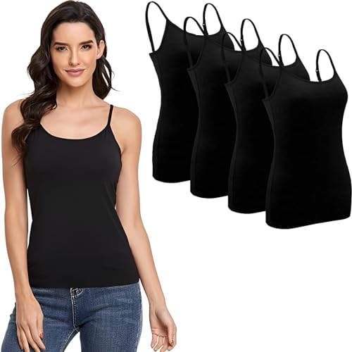 La mejor selección de Camisetas de tirantes para Mujer - los preferidos. 49 WOAZNSK Paquete de 4 Camisola Ajustada para Mujer, Camiseta de Tirantes Mujer con Correas de Hombro Ajustables,Alta Elasticidad,No Se Transparentan,Adecuado para Entrenamiento y...
