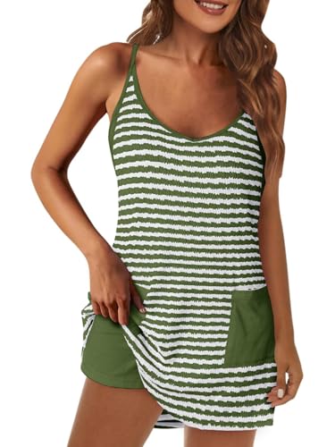 Image of Fisoew Womens Tennis Athletic Dress Mini Romper Dress with Built in Shorts Summer Vacation Outfits