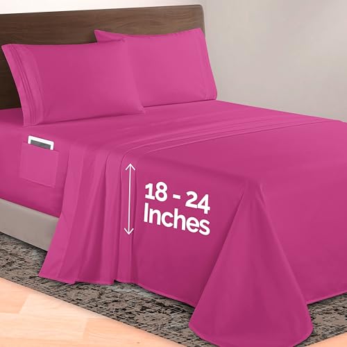 Image of Elegant Comfort Luxurious 1500 Premium Hotel Quality Microfiber 4-Piece Sheet Set, 18-24 Inches Deep - Extra Deep Pocket Sheets - Ultra Soft 4PC Deep Pocket Sheets, King, Hot Pink