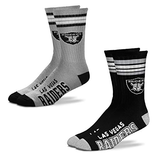 FBF Originals - NFL 4 Stripe Deuce Crew Socks Home & Away - 2 Pack (Las Vegas Raiders, Medium 5-10)