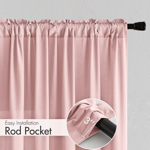 Image of MIULEE Light Pink Semi Sheer Privacy Curtains Drapes 2 Panels 52W x 63L | Semi sheer privacy, non-see-through, light filtering, fits kitchen, bathroom, bedroom