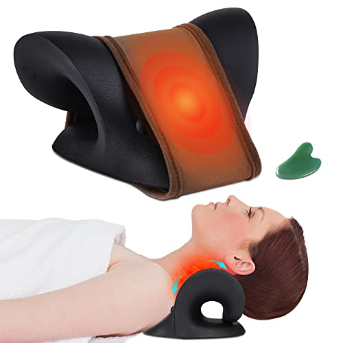 Neck Stretcher for Neck Pain Relief Cervical Traction Device Pillow Neck Cloud with Graphene Heated for TMJ Pain Relief Neck Shoulder Relaxer Neck Hump Correcter with Gua Sha Tool