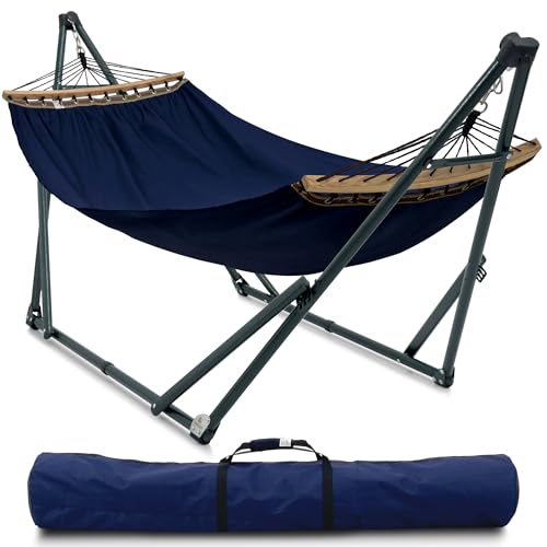 Tranquillo Ultimate Relaxation - Hamaca portátil con hamaca de lona de algodón, barra separadora, plegado rápido en 30 segundos, hamaca con marco de acero, capacidad de 600 libras, juego de hamaca