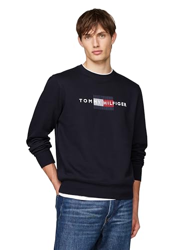 Tommy Hilfiger mens Medium Weight Crewneck Sweatshirt With Embroidered Flag Logo