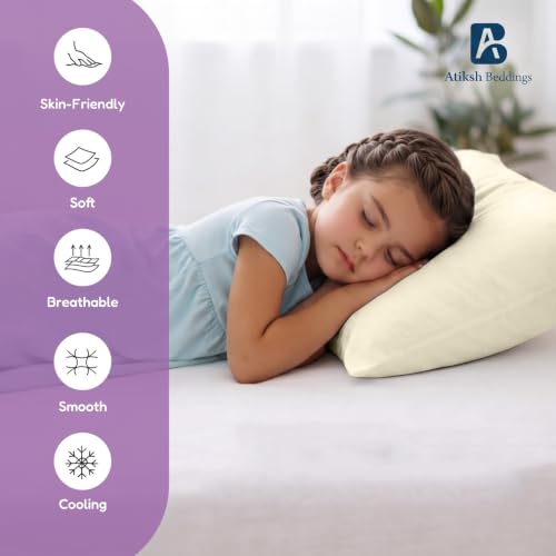 Image of Atiksh Beddings 14x20 Toddler Travel Pillow Cases, Pack of 2, 100% Egyptian Cotton, 600 Thread Count, Zipper Closure, Small Pillowcase for Kids, Daycare, Preschool & Travel, Ivory