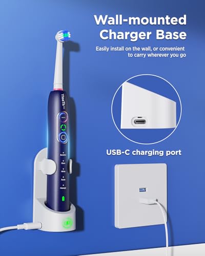 Image of Electric Toothbrush for Teeth Whitening - Adult Toothbrush with 3 Intensities 5 Modes, 8 Brush Heads, IPX7 Waterproof, Travel Electric Toothbrush, Blue