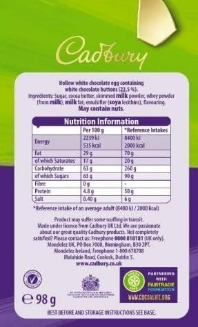 Miniatura 5 de Cadbury - Huevo de Pascua de chocolate blanco y botones, 98 G x 4 en embalaje Premier Life Store