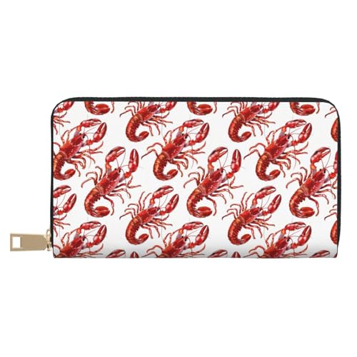 Leather Thin Slim Wallets for Women Men - Fashion Cute Cartoon Lobster Print Card Wallet Holder with Zipper