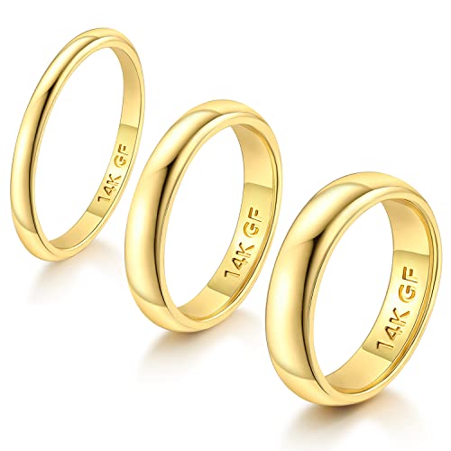 Znboh 3Pcs 14K Gold Filled Ring Stackable Rings For Women Stacking Thin Gold Ring Set Simple Plain Thumb Pinky Finger Statement Band Rings Men Comfort Fit 2Mm 4Mm 6Mm #TOP4