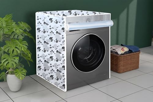 Image of The Furnishing Tree Waterproof and Dustproof PVC Washing Machine Cover Front Loading Compatible for Samsung, 7 Kg & 7.5Kg, CM-(53x63x81), Floral Pattern Black & white