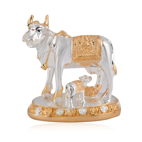 Estatua Kamdhenu de Resina Plateada 3.5 pulgadas miniatura 1