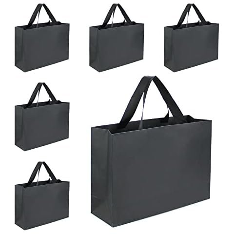 Xloey Black Gift Bags with Handles,6 Pcs 12.6"x4"x8.7" Black Gift Bags,Black Kraft Paper Shopping Bags with Ribbon Handles,for Merchandise Business,Retail,Valentine's Day, Birthday,Wedding,Christmas,Party Cover