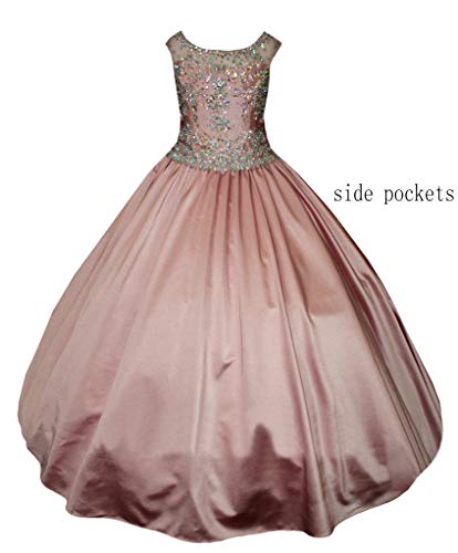 M_RAC Girls Bateau Pageant Dress Stain Floor Length Princess Birthday Party Formal Ball Gowns A-line with Pockets PA0073