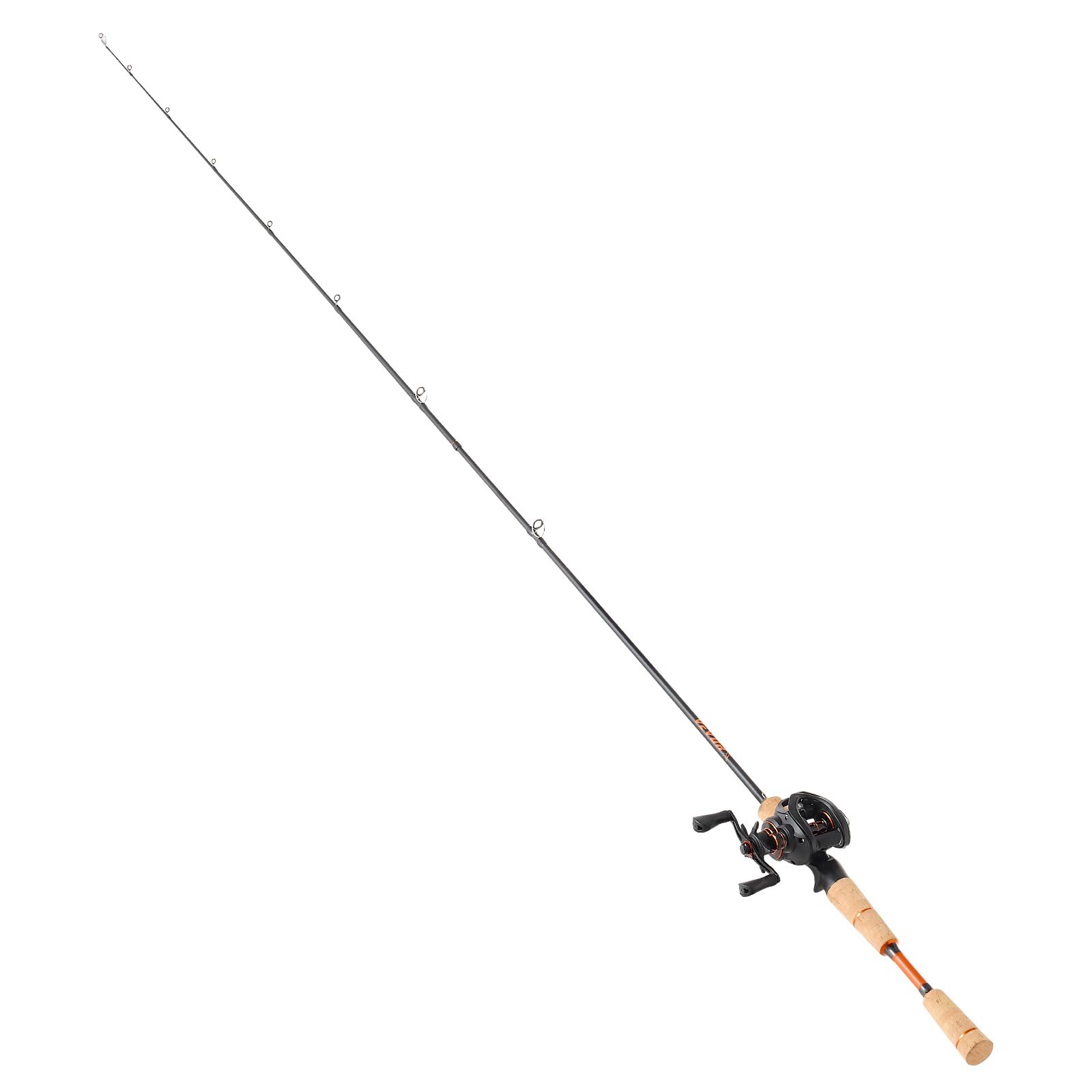 VEVOR Ensemble Canne et Moulinet Pêche, Fibre de Carbone IM7, Canne à Pêche et Moulinet Combiné avec 6+1 Roulements, Ratio 7,0:1, Modèle Casting Gaucher, Poignée en Liège, Anneau Guidage Céramique