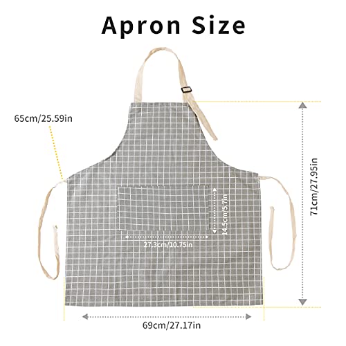 Image of Tosewever 2 Pieces Kitchen Cooking Aprons, Waterproof Linen Adjustable Bib Aprons with 2 Pockets for Women Men Chef (Grey Stripes /Plaids, 2)