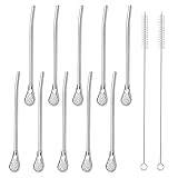 Ponpon 10Pcs Tea Straw with 2Pcs Cleaning Brushes, Reusable Stainless Steel Straw Filter Spoon...