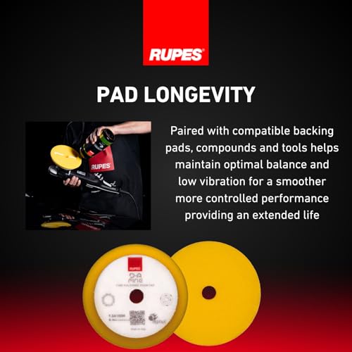 Image of RUPES 9.DA100M Pack of 12 Yellow D-A Fine Finishing Foam Pads 100mm | Ideal for Paint Correction | Moderate to Fine Defect Removal | Compatible with 4 inch Backing Plate