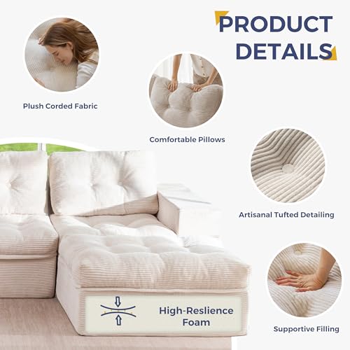 Image of MAXYOYO Modular Sectional Sofa with Ottoman and Loveseat, Cloud Boneless Couch with Layered Cushion, Flexible Module Combination Sofa for Living Room, No Assembly Required,Beige