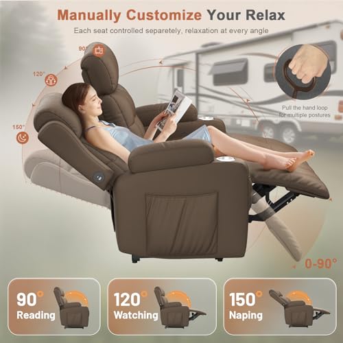 Image of Loveseat Recliner Sofa, Home Theater Seating with Massage, Reclining Loveseats with Console, Wall Hugger RV Couch Movie Theater Chairs, RV Furniture Sofas with USB, Cup Holders, Drawer for Gaming Room