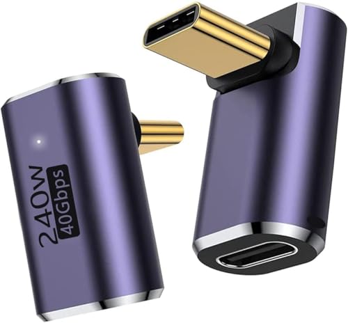 YUNKOZAND USB C 90 Degree Adapter,USB C Right Angle Adapter with 40 Gbps PD 240W 8K@60hz Video Charge,Compatible for MacBook Pro/Air,Steam Deck,Switch,VR and More Type C Devices (A-2 Pack)