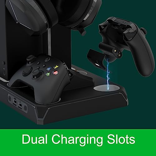 HONCAM Xbox Stand with Cooling Fan for Xbox Series X/S,Xbox Accessories Upgraded Vertical RGB Stand with Dual Controller Fast Charger Station,Headphone Holder, 2X1400 mAh Rechargeable Battery Packs - Thumbnail 3