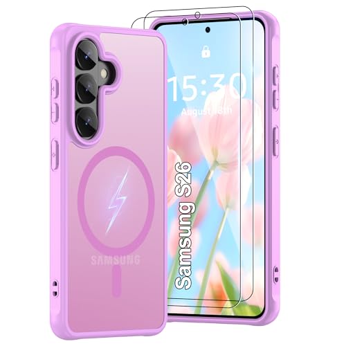 Pilaru Samsung Galaxy S26 �d�b�P�[�X�ɑΉ�: S26 �P�[�X [Mag-Safe Fit] 2PC HD�X�N���[���v���e�N�^�[�t���A�}�b�g�������\�t�g�^�b�`�X�L��/�g�ѓd�bS 26�J�o�[�p�t���{�f�B�ی�A�s���N