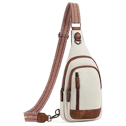 CLUCI Crossbody Bag for Women Cross Body Bag for Woman Sling Bag for Women Leather Trendy Large Sling Backpack Travel Crossbody Bag for Women Beige with Brown Cover