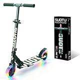 SUOTU Patinete Niño con Grandes Ruedas Iluminadas de 14, Aluminio (Verde Militar)